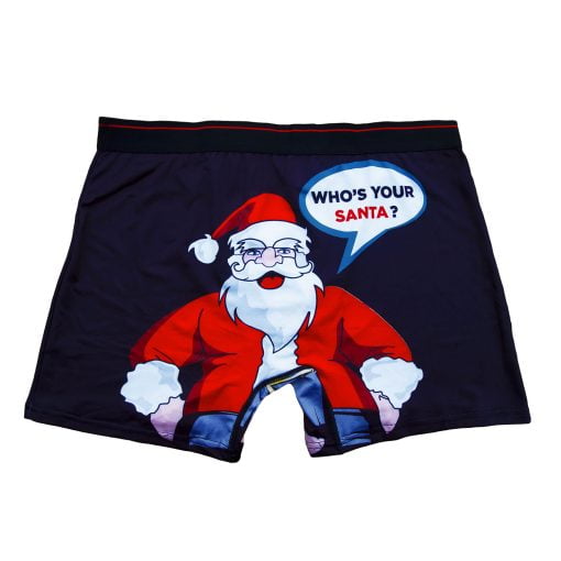 Weihnachts-Boxershorts von der Santa-Bande mit Who's your Santa in Größe M