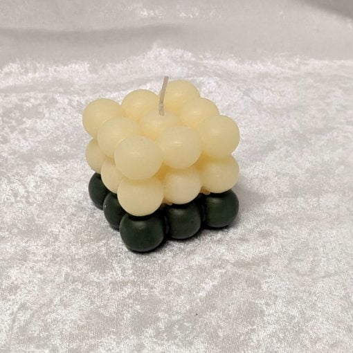 Quadratische, zweifarbige Champagner- und grüne Bubble-Light-Kerzen von 6 x 6 Zentimetern