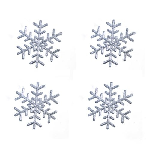 sæt med 4 styk kunstige snefnug sølvfarvet iskrystal på 12,5 centimeter