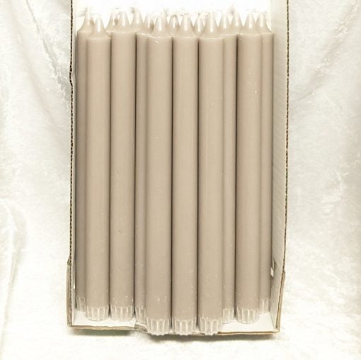 Packung mit 18 grauen Kronenkerzen 27,5 Zentimeter aus 100 % reinem Kerzenwachs für Kerzenhalter