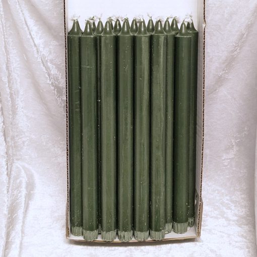 Packung mit 20 flaschengrünen Kronenkerzen 30 Zentimeter aus 100 % reinem Kerzenwachs für Kerzenhalter
