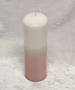 skinnende hvide og dysty rosa farvet asp holmblad bloklys 4.8 x 15 centimeter