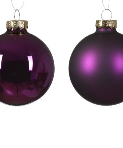 wunderschöne Weihnachtskugeln aus violettem Glas, 4 matt und 4 glänzend