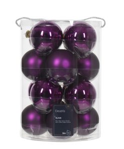 16 Stück dunkelviolette Glas-Weihnachtskugeln von 8 Zentimetern, matt und glänzend