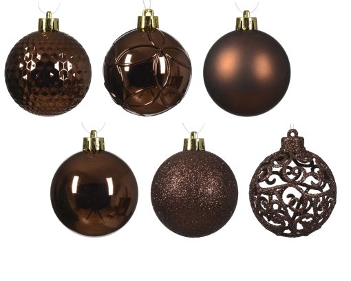 Ø6 Express-Weihnachtskugeln aus braunem Kunststoff in verschiedenen Mustern