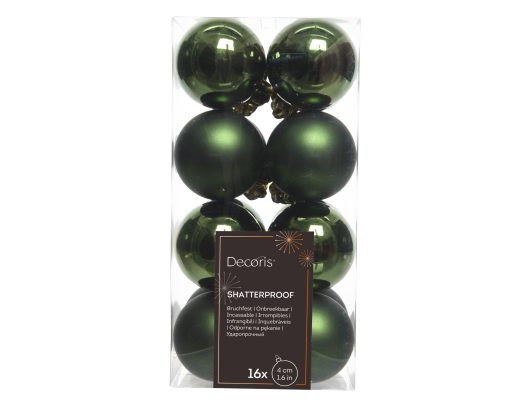 grüne Kunststoff-Weihnachtskugeln 16 Stück mit 8 matten und 8 glänzenden ø4