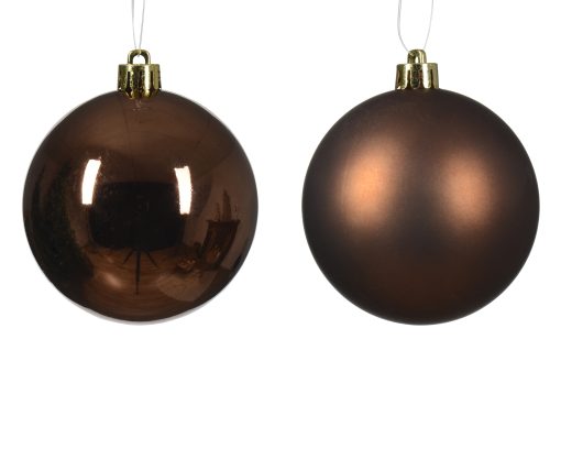 Wunderschöne Weihnachtskugeln aus expressobraunem Kunststoff für den Weihnachtsbaum, Durchmesser 6 Zentimeter
