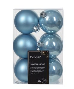 blaue Weihnachtskugeln aus Kunststoff 12 Stück mit 6 matt und 6 glänzend ø6