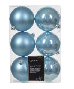 blå plastik julekugler 6 styk med 3 matte og 3 blanke ø8