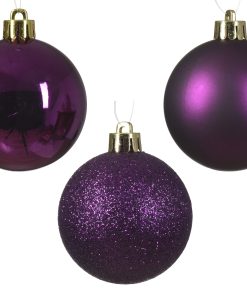 violette Weihnachtskugeln Ø4 und Ø6 aus Kunststoff zum Aufhängen mit unterschiedlichen Oberflächen