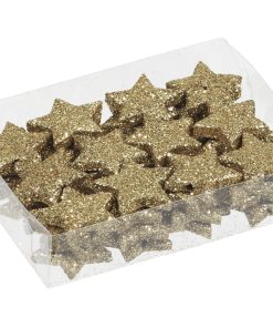 48 styk flamingo mini stjerner med glitter i guld 2,5 centimeter