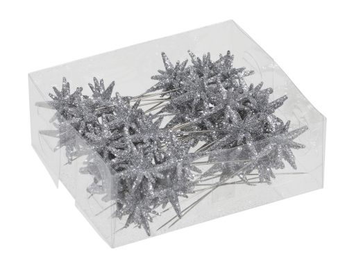 36 Stück 3D-Ministerne aus Kunststoff mit Glitzer auf einer silbernen Nadel von 3 Zentimetern