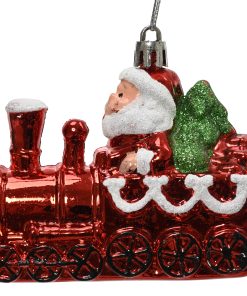 plast julekugle figur med glitter af julemand på lokomotiv på 3,8 centimeter
