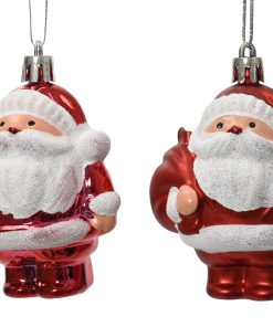 plast julekugle figur med glitter af to julemænd på 6 centimeter