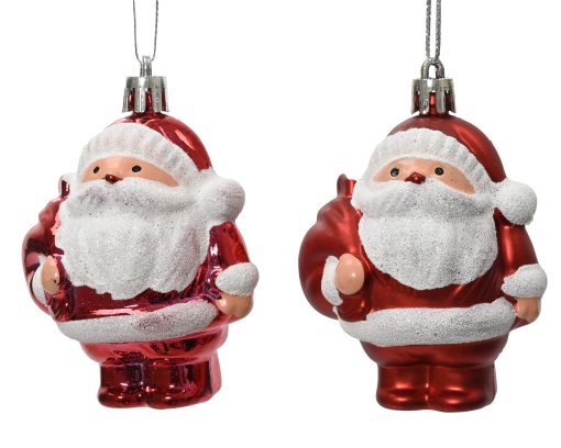 Weihnachtskugelfigur aus Kunststoff mit Glitzer von zwei Weihnachtsmännern mit einer Größe von 6 Zentimetern