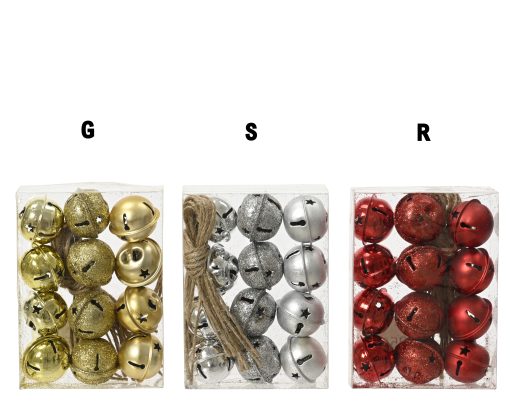 12 Stück Goldglocken aus Metall mit unterschiedlicher Verzierung aus mattem oder glänzendem Glimmer