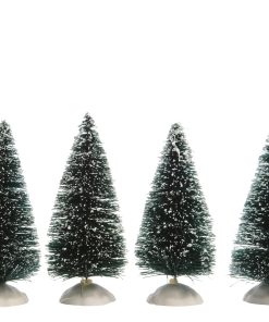 4 styk 10 centimeter høje kunstige juletræer med sne til julelandskaber