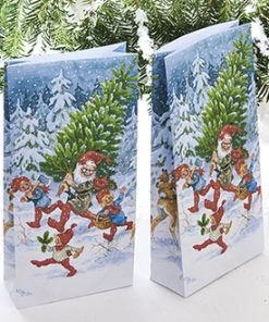 vilhelm hansen gavepose til kalenderpakker med nisser der fælder juletræ