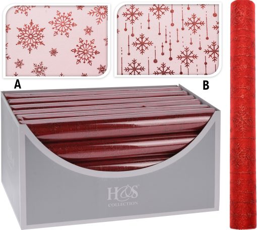 Tischläufer 36 x 200 Zentimeter rotes Schneemuster aus Organza