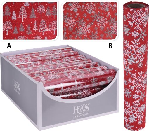 Tischläufer 28 x 250 Zentimeter in Rot mit Schneeflocken aus Polyester