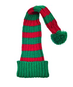 70 Zentimeter lange gestreifte Nikolausmütze aus Strick in Grün und Rot