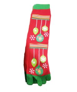 Zehensocken in Rot mit grünen Zehen und Rippenmuster mit Weihnachtsmotiv