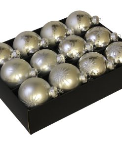 12 styk sølv glas julekugler ø75 med stjernemønster