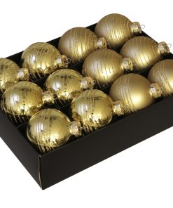 12 Stück goldene Glas-Weihnachtskugeln ø75 mit Kreismuster
