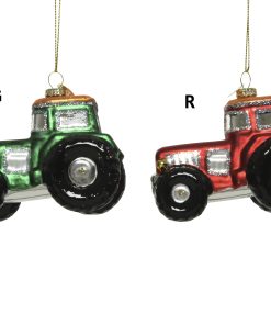 julekuglefigur som traktor i rød med glitter