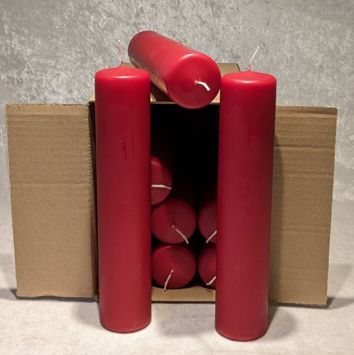 12 rubinrote Blockkerzen für Piet-Hein-Kerzenhalter von 5 x 25 Zentimetern