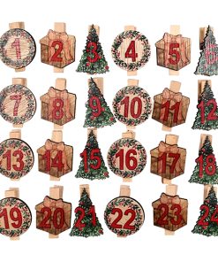 klemmer til pakkekalender med tal fra 1-24 med juletræ, gave og krans