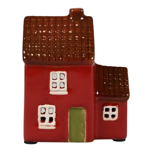 kleines rotes Keramikhaus für Teelichter mit den Maßen 10 x 8 x 6 Zentimeter