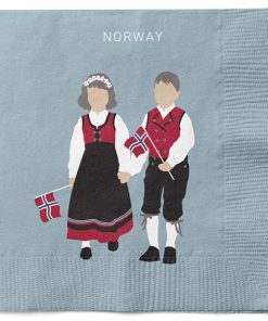 Norwegische Servietten mit Aufdrucken von Kindern in Trachten und Flaggen